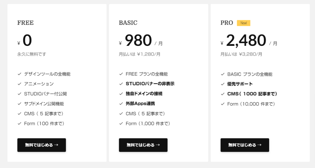 STUDIO料金プラン